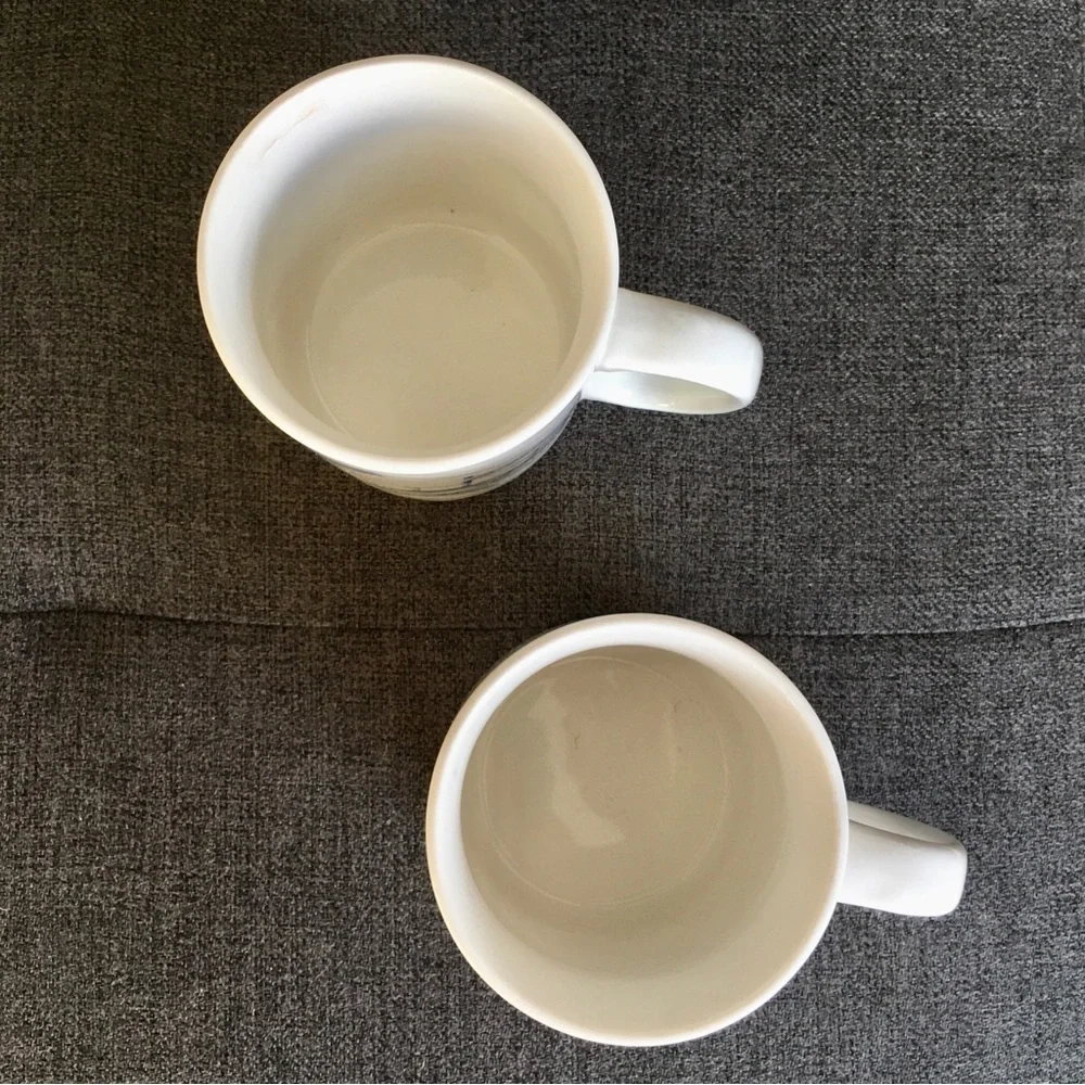 Set/2 Coastal Beach Chair Scene Coffee Mugs, White, Blue, 11 oz